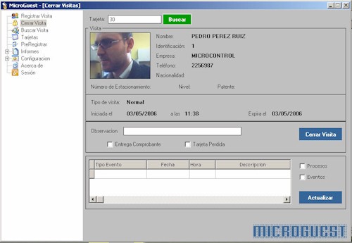 MicroGuest Pantalla para registrar la salida del visitante