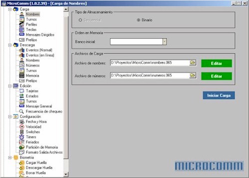 MicroComm Programa de configuración y descarga